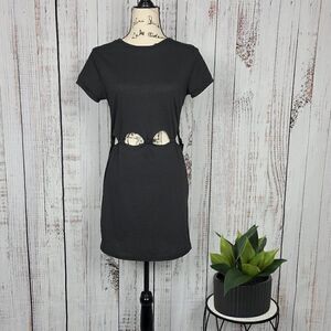 NWOT Cut Out Knotted Black Fitted Short Sleeve Bodycon Chic Sexy Mini Dress